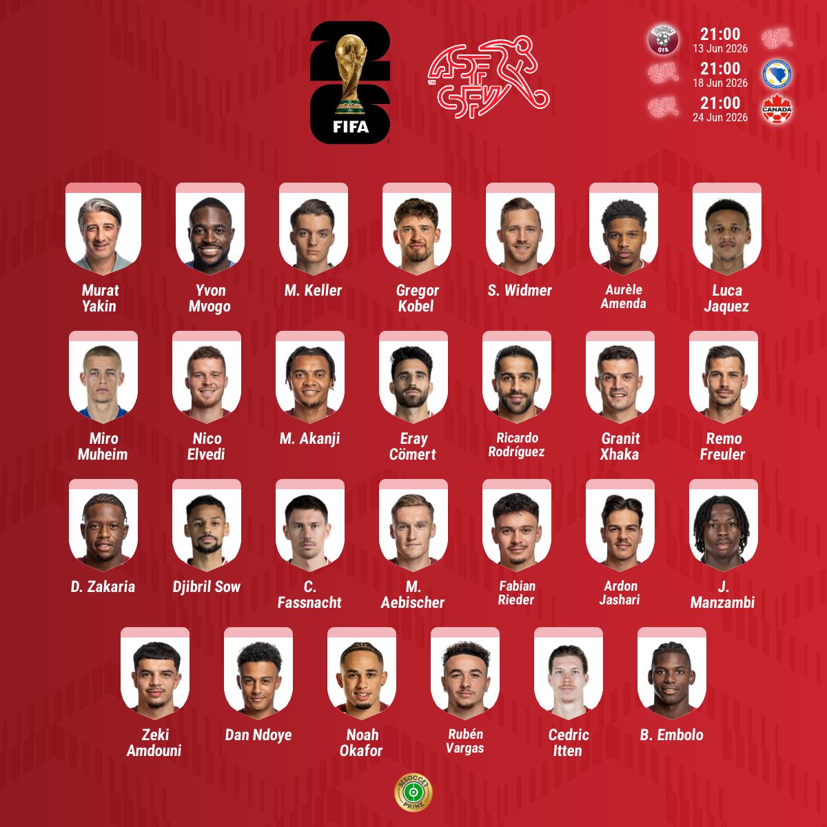 Convocatoria oficial Suiza Mundial 2026